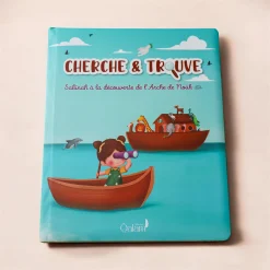 Couverture du livre Cherche et Trouve « Sakînah à la découverte de l'Arche de Noûh », illustrations sans visage, Éditions Mini Qalam, dès 1 an